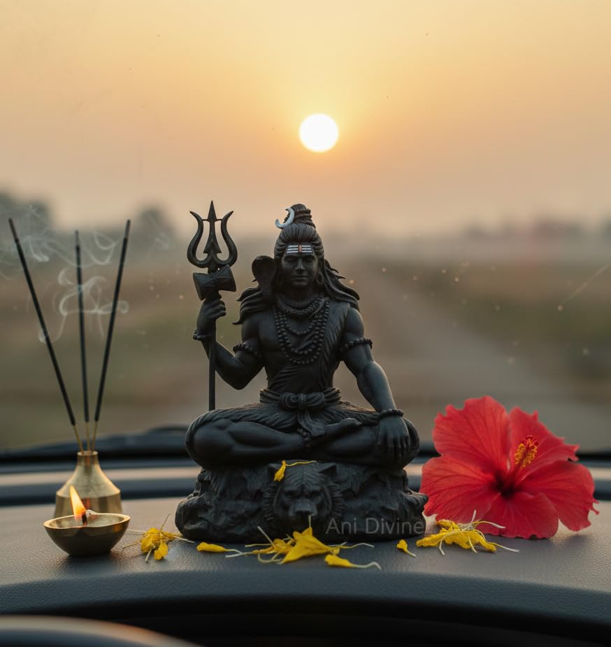 ANI DIVINE Miniature Lord Shiv Shankar Ji Idol Statue || Matte Black Small Mahadev Bhoolenath Shambu Sculpture for Car Dashboard, Home Puja, Temple, Office Altar, Mahashivratri, Saawan-image-44