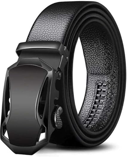 KM-EXPORT Men's Faux Leather Belt Automatic Buckle (Black;Free Size) (Pack of 1)