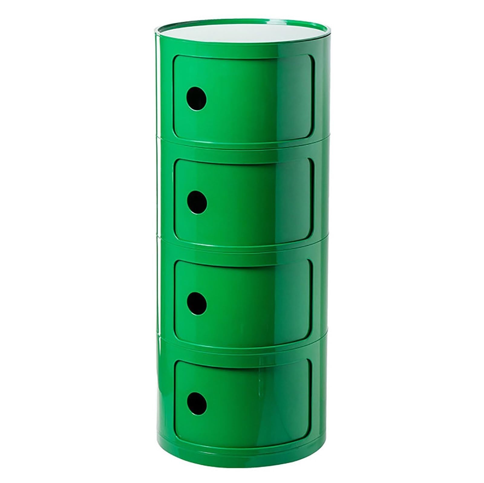 SXZenSpace Modern Round Nightstand with Storage Container for Bedroom, Living Room, or Bathroom - Drawer and Sliding Door Design, Stylish Plastic nizer Table (Green, 4 Drawers)
