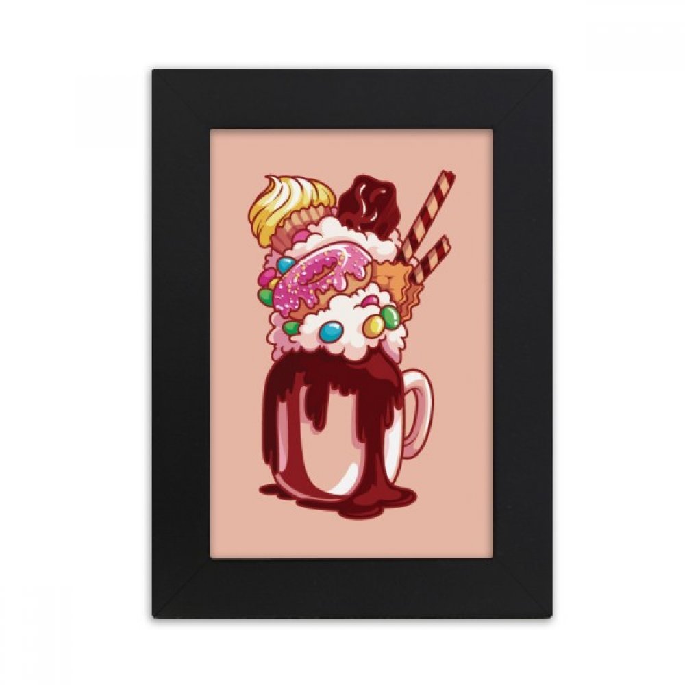 Cadre photo de bureau peinture multicolore biscuits et donuts