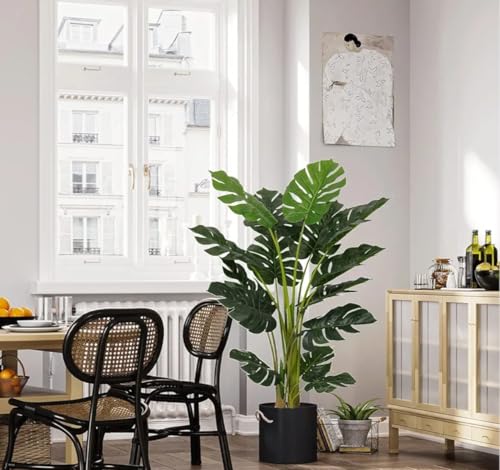 Image of VRB Dec 1 Pcs (4 FT) Artificial Plants with Pot Plants Leaves Tree Tropical Bougainvillea Faux Areca Plants Indoor Real Touch Monstera,Banana Plant for Home(Artificial Monstera Palm Plant with Pot)