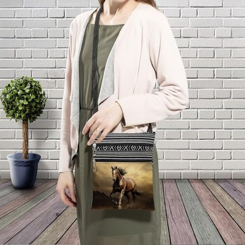 War Horse Messenger Bag Small Ethnic Pattern Printed Adjustable Strap Crossbody Zipper Bag War Horse Phone Bag Wallet Cute Shoulder Handbag for Women3