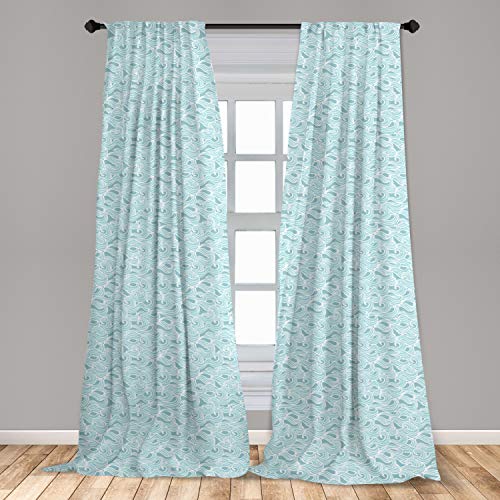 Ambesonne Aqua Window Curtains, Abstract Ikat Frame Antique Victorian Style Floral Leaves Details Art Print, Lightweight Decor 2-Panel Set With Rod Pocket, Pair Of - 28" X 84", Seafoam White #TOP13
