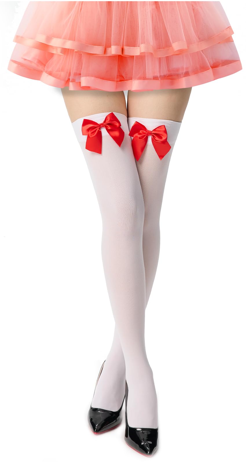 Women's Satin Bows Thigh High Stockings Hold-ups Snag-Resistant Knee High Long Socks