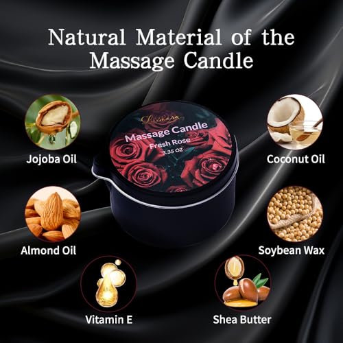 Massage Candle 4 Pack for Body Care,Low Temp Scented Soybean Wax Candle Melts into Warming Massage Oil for Skin Treatment-13.4 OZ (Scents-Pine & Eucalyptus, Fresh Rose, Limoncello,Amber Leather) — view 2