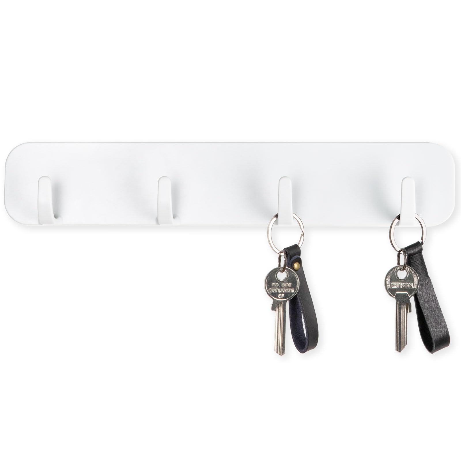 Key Holder for Wall, Self Adhesive Plastic Key Rack Wall Mount, 4 Hooks Versatile Organizer for Home Office Decor, 10.5”L x 1.37”W x 1.96”H