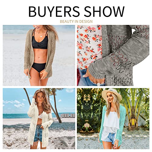 Besfly Women'S Breathable Crochet Cardigan Open Front Knit Cardigans Loose Outwear Boho Khaki M thumb #4