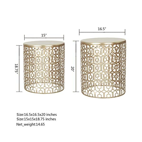 End Tables Set of 2, Gold Nesting Side Coffee Table Decorative Round Nightstands (Stainless Steel Top) - Image 8
