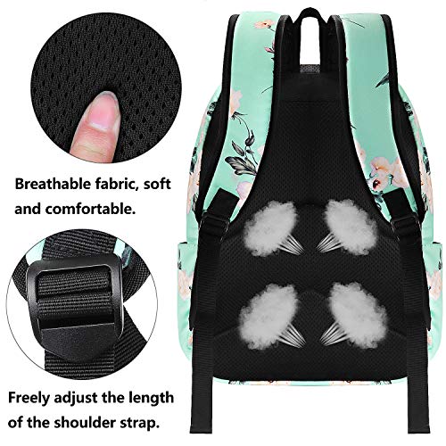 Junlion Flowers Backpack Kids School Bag 3-In-1 Bookbag Set, Rose Laptop Backpack Lunch Bag Pencil Case Gift For Teen Girls Womens Green #TOP4