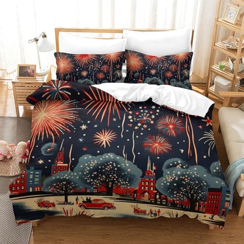 Parure de lit 220x240 Fireworks en microfibre douce avec fermeture éclair et taies - 2
