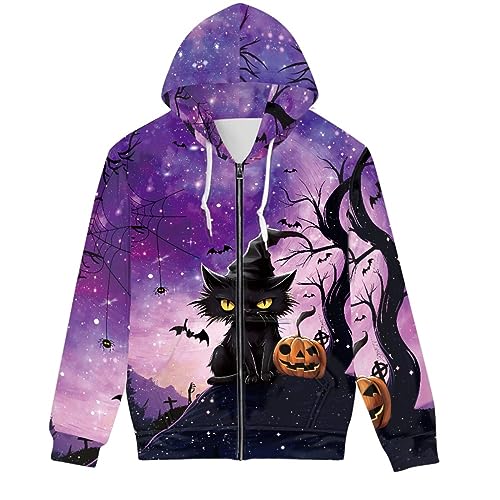 Mens Womens Halloween Print Long Sleeve Front Zipper Hoodies Sweatshirts