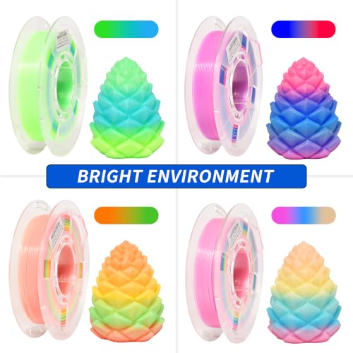 Image of RAMBERY Glow in the Dark Rainbow 3D Printer Filament, Luminous PLA Filament 1.75mm, Dimensional Accuracy + /- 0.02mm, 200gX4 Spools