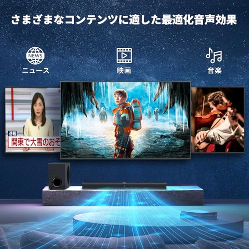 undefined HolyCrab サウンドバー 着脱式 2 in 1 設計 分離型サブウーファー付き Bluetooth 5.3 搭載 テレビ用スピーカー 音量強化機能とイコライザーモード(EQ)を搭載 HDMI(ARC)/光デジタル/AUX/Bluetooth接続対応 日本語説明書付【技適・PSE認証済】 の商品画像 2