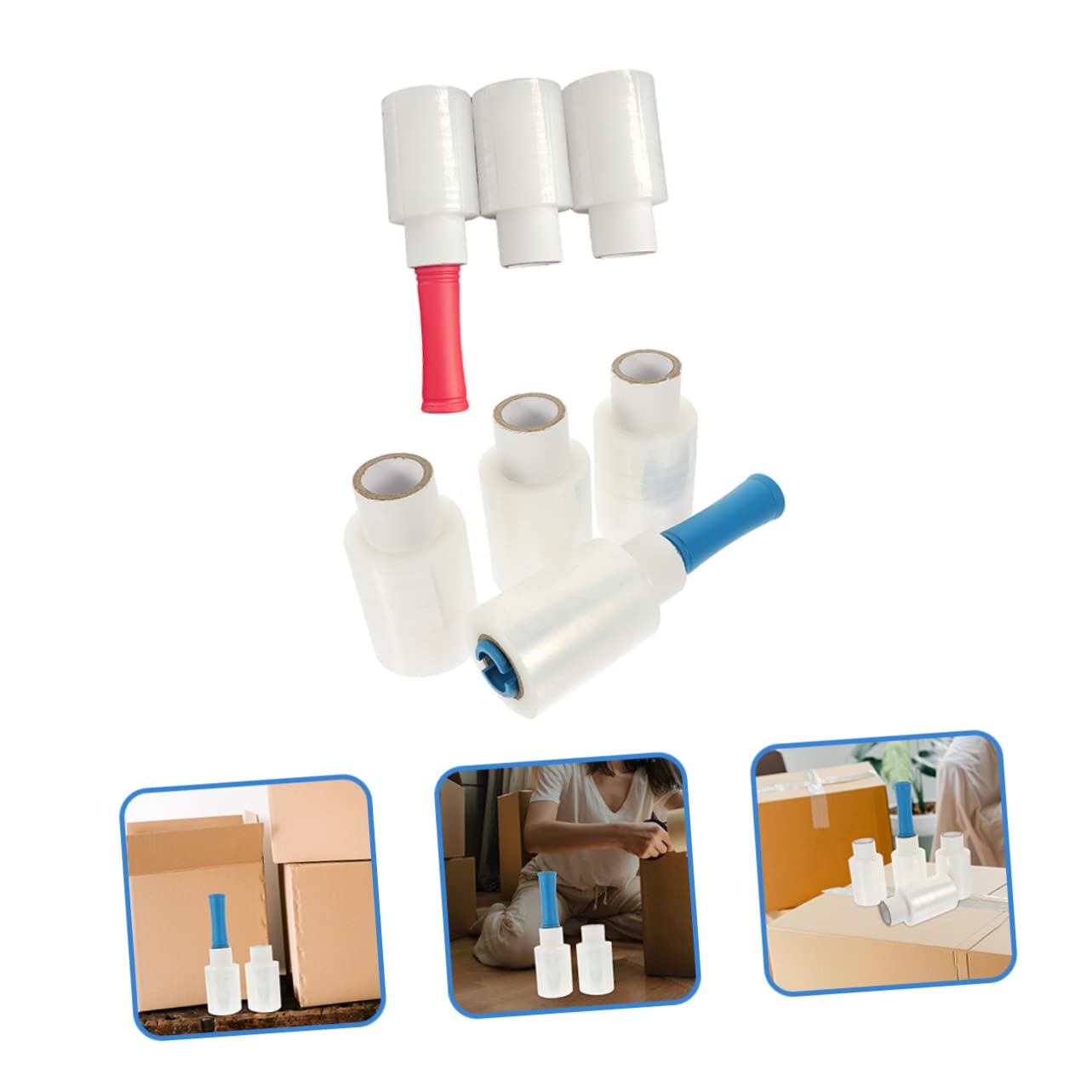 Membrana de Manija Autoadhesiva Transparente Film Retráctil Industrial de Film Estirable para Mudanzas para Embalaje y Conservación de Alimentos el Hogar o Oficina Color Aleatorio