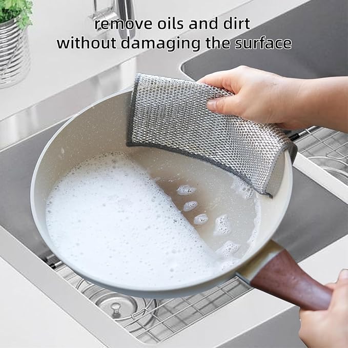 Image of Episkey Non Scratch Two Layer Dish Washcloth & Gaps Cleaning Brush, Multipurpose Wire Scrubber for Wet and Dry, Easy Rinsing, Reusable, Cleaning Cloth for Kitchen, Sinks, Pots (DISHWASH Cloths 6PCS)