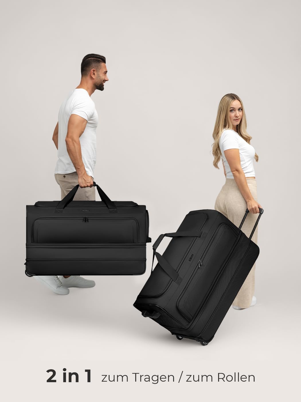 REDOLZ XL sehr große Jumbo Trolley-Reisetasche mit Rollen 80 cm [Sondergröße] Volumen mit Dehnfalte erweiterbar von 110 auf 140 Liter | extra Bodenfach für Männer & Frauen (Duffle Essentials)