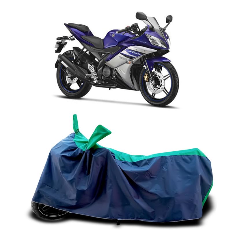 Image of DUFFEL-Two Wheeler Bike Cover Compatible for Yamaha Yzf-R15 V2 Heat Protectio /UV-Rays /Birds Dropping /DustProof /Waterproof Indoor Outdoor and Parking Full Protection All Variants [Green Patta]