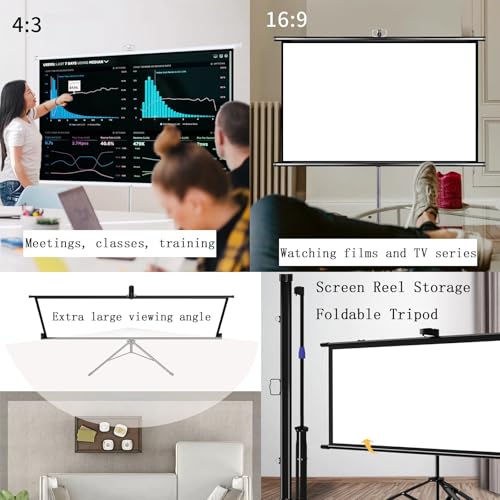 Pantalla de proyección con soporte, pantalla plegable y portátil de 50in 16:9, blanca y negra para cine en casa miniatura 5
