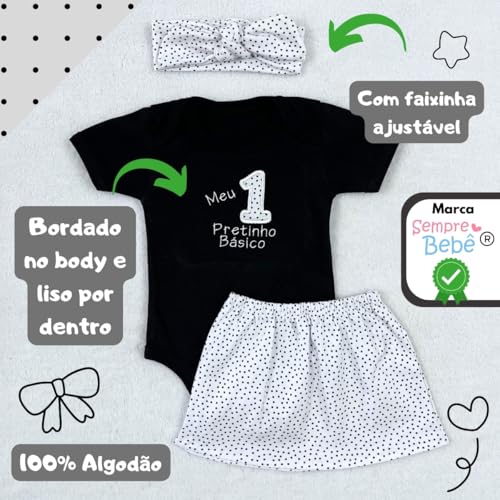 Kit 2 Conjunto Roupa Bebê Menina Meu Primeiro Pretinho Básico Blogueirinha Body Manga Curta e Saia F