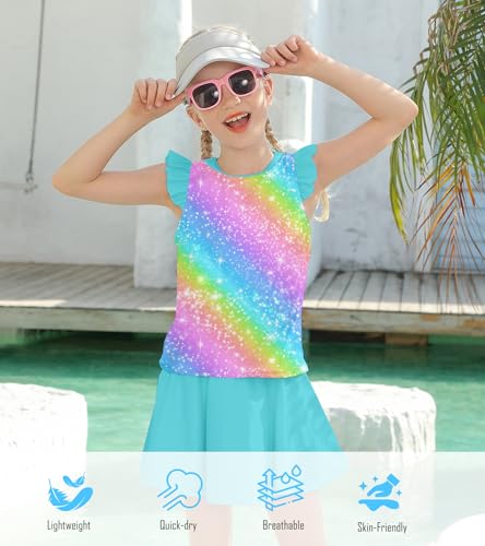 Image of Girls Swimsuit 2 Piece Ruffle Bathing Suit UPF 50+ Tankini Swimsuit Skirt with Lining Size 3-10