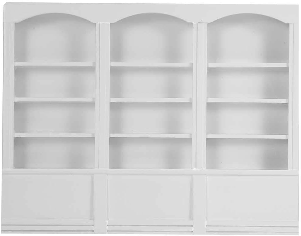 Dollhouse Display Cabinet,1:12 Simulation Miniature Furniture Wooden Triple Bookshelf Bookcase Model Toy for Living Room Dollhouse Decoration Accessories (White)