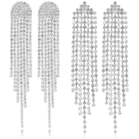 2 Pairs Sparkly Rhinestone Dangle Earrings Cover