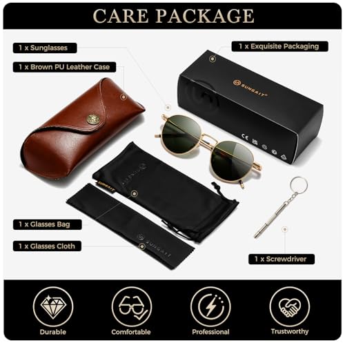 Image of SUNGAIT Ponderable Metal Round Sunglasses for Men Women Classic Vintage Polarized Circle Sun Glasses