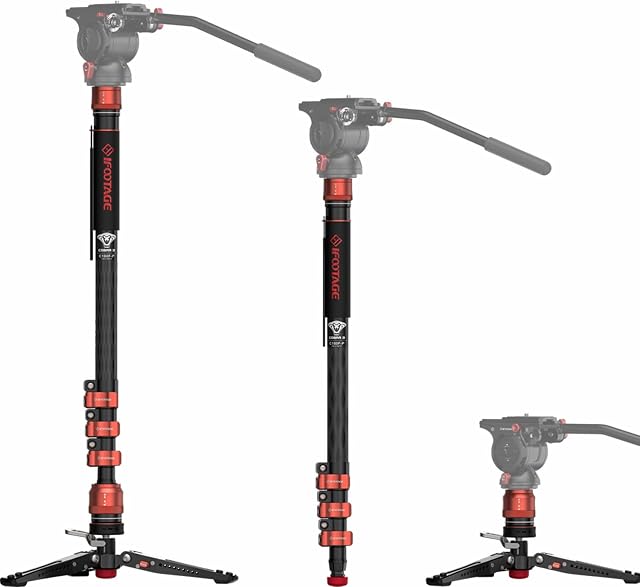 IFOOTAGE Cobra 3 Camera Monopod with Pedal C180F-P,Carbon Fiber Monopod for Camera,DSLR,Minipod Base-P Pedal Lock Design Tripod,Payload up to 17.6lbs/8KG,Max. Height 71"/180cm