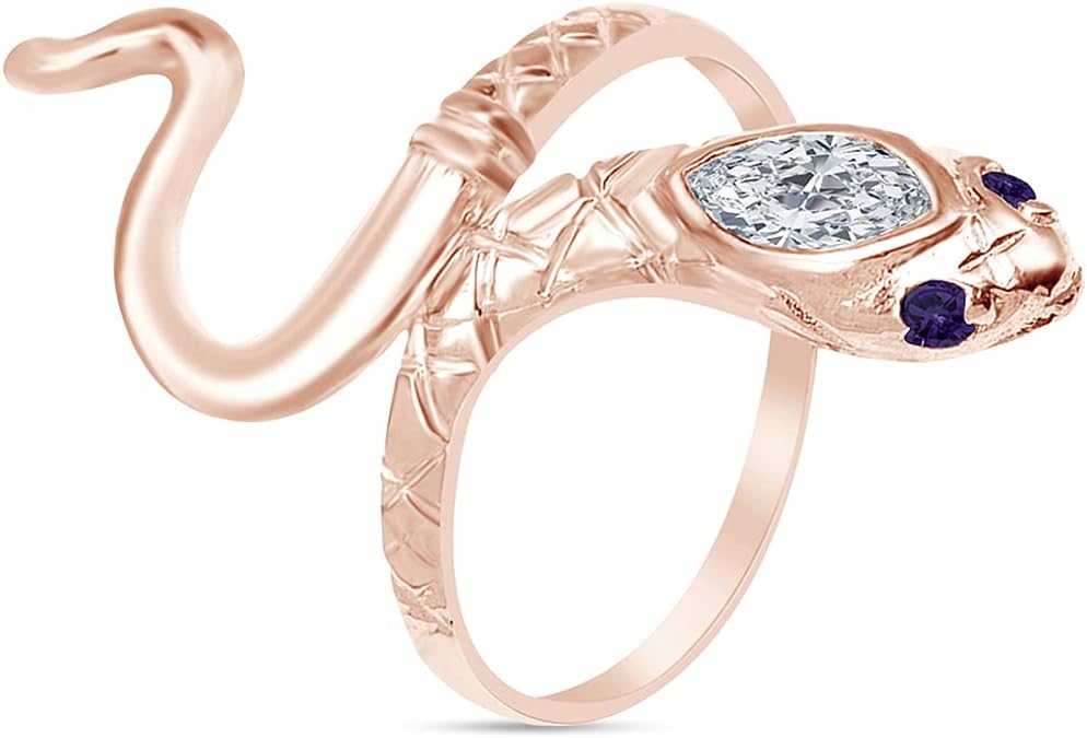 AFFY 14k Rose Gold Over Sterling Silver Simulated Birthstone With Cubic Zirconia Snake Band Ring Jewelry For Ladies