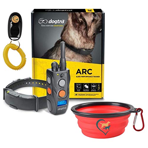 Dogtra Arc Dog Training Collar - 3/4 Mile Range, Waterproof, Rechargeable, Static, Vibration, Fits 15Lbs & Up, Includes Free Essential Pet Products Training Clicker And Collapsible Food And Water Bowl #TOP23