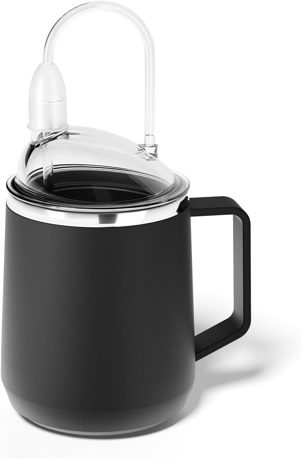 Stainless Steel Sippy Cup with Straw, 15oz Adult Sippy Cup for Elderly Spill Proof, No Spill Cups for Bedridden Seniors Dementia Patients, Black