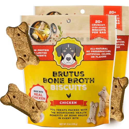 Brutus Bone Broth Biscuits for Dogs - Protein-Rich Dog Treats with Bone Broth and Real Chicken Meat - All Natural and Tasty - 8oz, Pack of 2_, Chicken Flavor