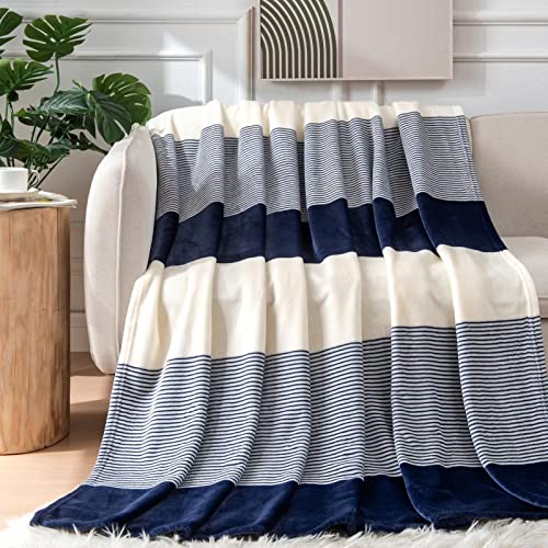 Homelike Moment Fleece Throw Blanket For Couch Navy Blue 50X60, Soft Cozy Blue White Striped Flannel Blankets For Sofa Bed Warm Lightweight (Navy Blue, 50X60 Inches) #TOP2
