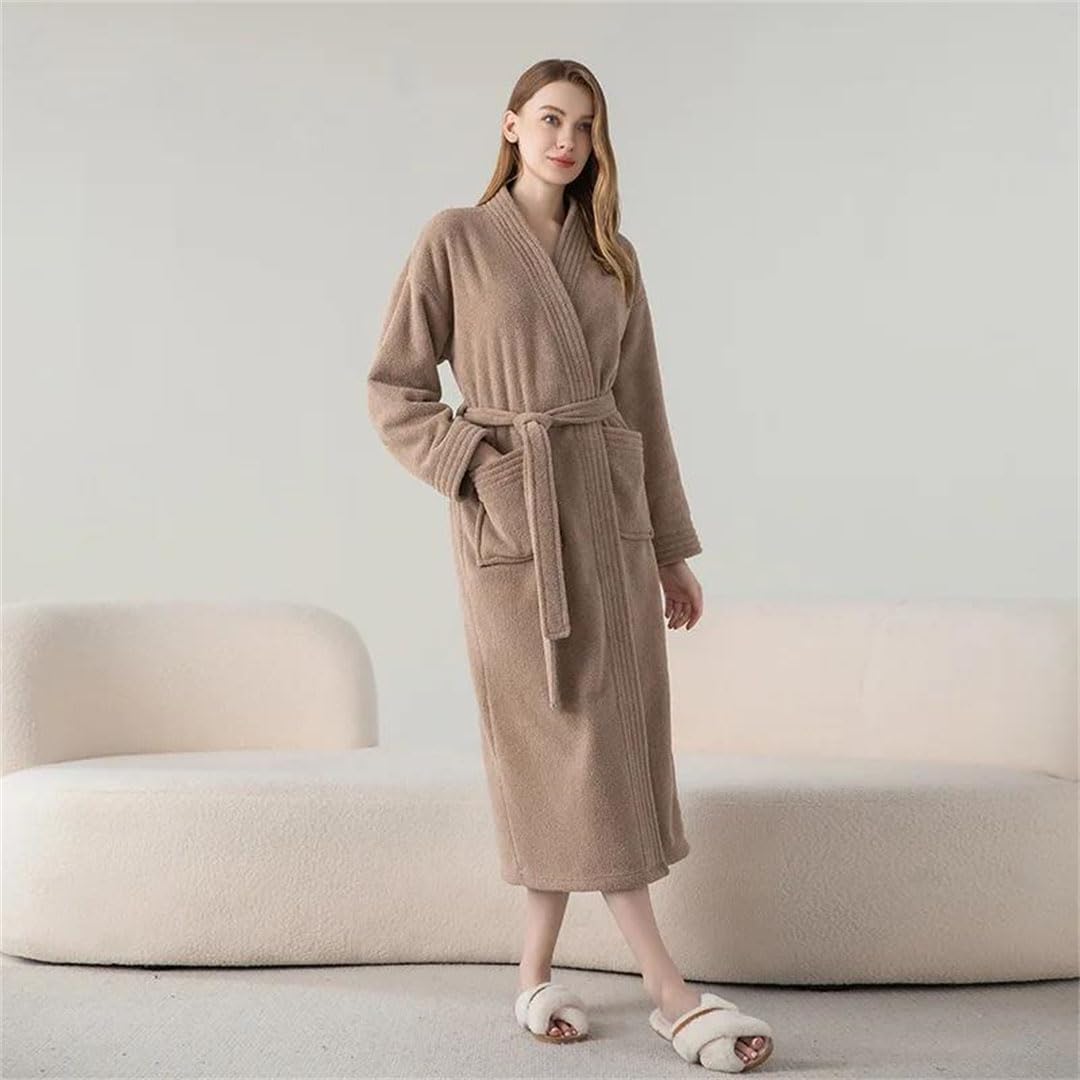 Damski flanelowy szlafrok na grube ciepłe ubrania do spania, piżamy, szlafroki, szlafrok kimono, jasnobrązowy-M, jasnobrązowy-M (czarny średni)