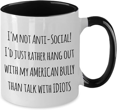 Miniatura 2 de American Bully Mug, American Bully Lover Gift, I'm not Anti Social I'd just rather hang out with my AMERICAN BULLY..., Dog Lover Present AA91B