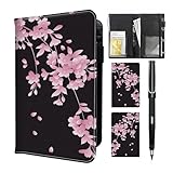 Server Book for Waitress with Everlasting Pencil,Money Pocket Leather Wallet Booklet,Guest Check Receipt Holder Presenters,Waiter Accessories Fit Server Apron 5.5' X 9'-Cherry Blossoms