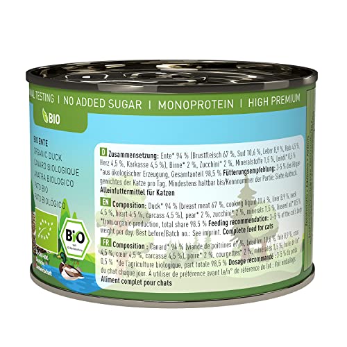catz finefood Bio Katzenfutter Ente - N° 505 - Nassfutter für Katzen - 6 x 200 g - Ohne Getreide & zugesetzten Zucker (1,2 kg)