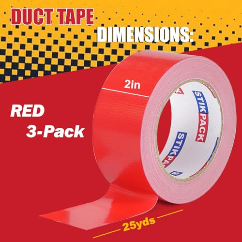 Image of 3 Rolls Red Duct Tape, Heavy Duty Strong Industrial Colored Duct Tape 9mil x 2inch x 25yds Flexible, No Residue, Waterproof and Tear by Hand, Multi-Use for Indoor & Outdoor Repairs