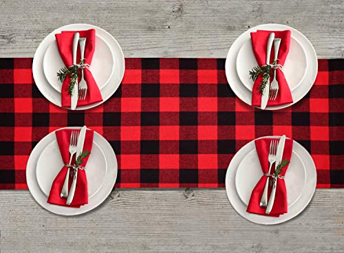 Senneny Buffalo Plaid Table Runner, Reversible Burlap & Cotton Table Runner, Farmhouse Buffalo Check Table Runner For Christmas Holiday Birthday Party Table Home Decoration #TOP6