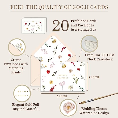 Gooji 4x6 Prairie Beyond Grateful Floral Thank You Cards with Envelopes Baby Shower Thank You Cards Girl (Bulk 20-Pack) Watercolor, Bridal Shower, Weddings, Small Business - Image 3
