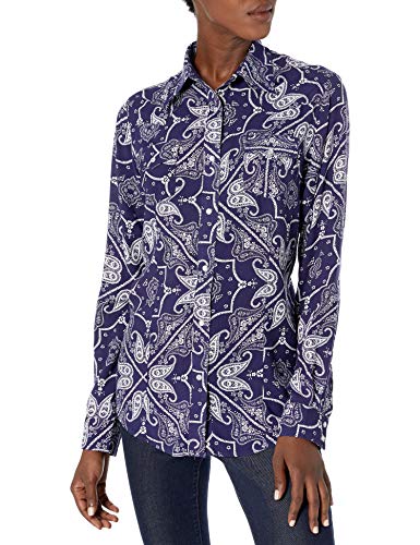 Wrangler Women's Retro Long Sleeve Western Snap Shirt, Vintage Ivory Plaid, Medium