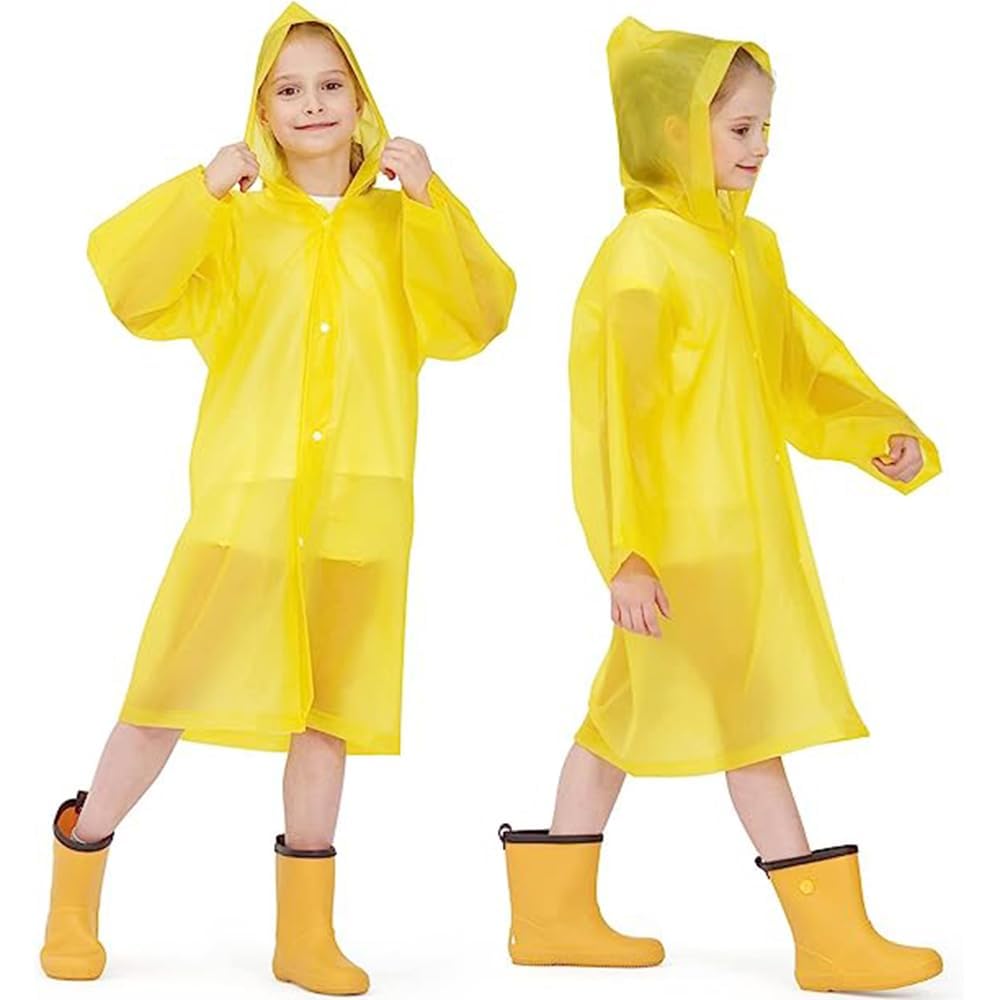 Kids Raincoat,Kids Waterproof Thick Rain Ponchos for Kids,Reusable Emergency Rain Coats,Kids Rain Jacket with Hood and Drawstring,Portable EVA Rain Jacket