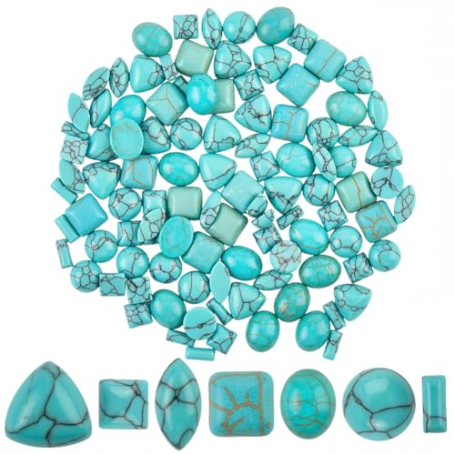 Dimensioni e contenuto:7 pietra turchese, 16pcs / style, 112 pz in totale; La dimensione più è ovale:10 x 8 x 4mm (0.39 x 0.32 x 0.16 pollici); La dimensione centrale è quadrata:8 x 8 x 4mm (0.32 x 0.32 x 0.16 pollici); La dimensione più piccola è quadrata:6 x 6 x 3mm (0.24 x 0.24 x 0.12 pollici); Vieni con scatola di plastica da 1 pezzo