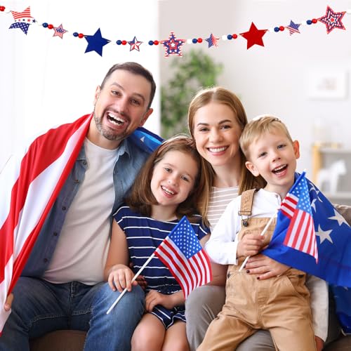Image of MARFOREVER Patriotic Wooden Bead Garland Independence Day Decorations 4.2 FT