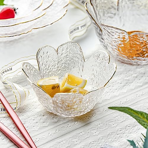 Soulnioi Cuenco de cristal con forma de flor de cristal, mini cuencos de postre con incrustaciones doradas para el hogar, boda, fiesta, 9,5 cm de diámetro, color blanco