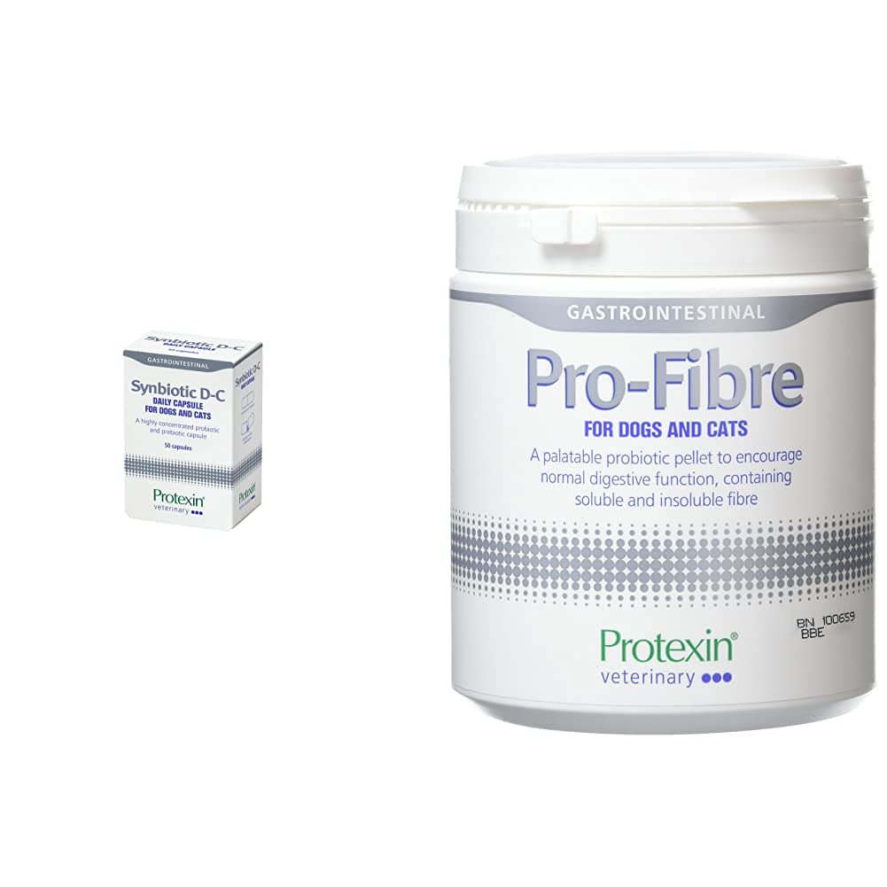 Synbiotic D-C Daily probiotic and prebiotic Capsules for Dogs and Cats (Pack of 1, 50 Capsules) & Pro-Fibre for Dogs and Cats, 500g