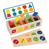 Adena Montessori Spielzeug Hölzerne Sortierspielzeug für Kleinkinder, Feinmotorik-Spielzeug, Farben Sortieren für 1-3 Jahre Jungen und Mädchen (10 Shapes)