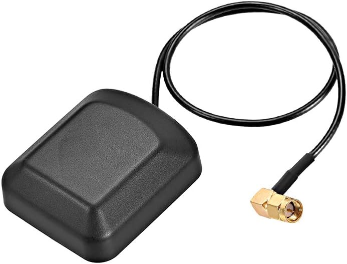 sourcing map GPS Active Antenna 90-Degree SMA Male Plug 28dB Aerial Connector Cable with Magnetic Mount 0.5 Meter Wire