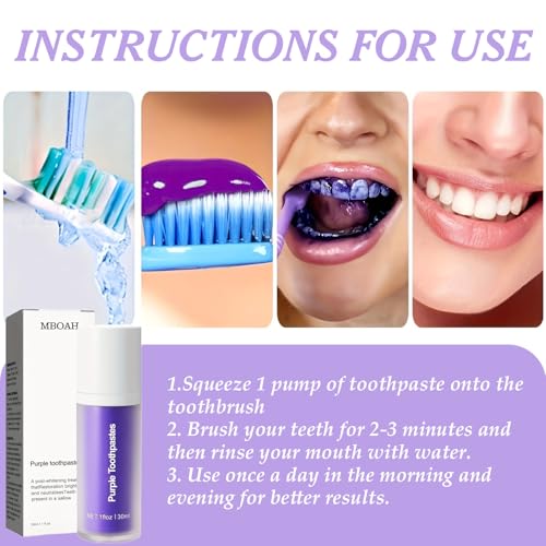 VIDSTW 2 Stück Whitening Zahnpasta Lila Pumppumpe Lila Zahnpasta Weisse Zähne Natürliche Inhaltsstoffe 30 ML Whitening Toothpaste Sanfte Aufhellung Farbkorrektur für Entfernung Von Kaffeeflecken