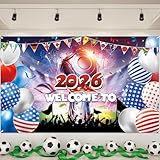 Backdrop 2026 International Country Flag&Trophy Showcase Decorations Welcome Banner Soccer Merchandise Football Background Classroom Office Sport Event Home Party Photo Booth Props 71×43In